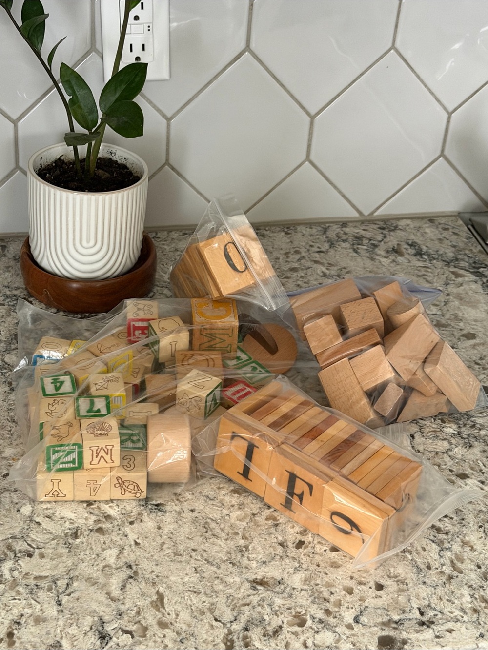 Wooden Alphabet & Shape Block Set - Natural Wood